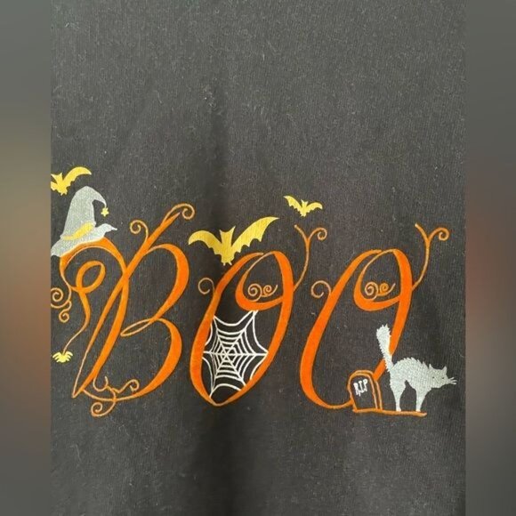 Halloween "Boo" Graphic Black Sweatshirt 1X Cotton Blend Casual Fall Fashion - Picture 3 of 7